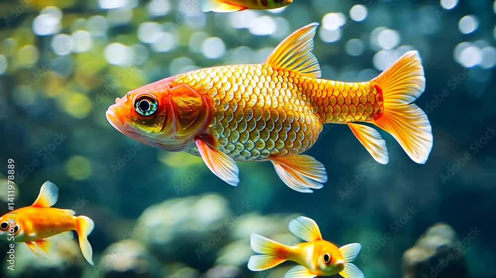 Captivating Golden Fish Swimming Gracefully in Clear Water Aquarium Environment Captivating Golden Fish Swimming Gracefully in Clear Water Aquarium Environment