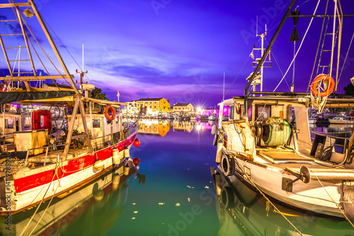 Obraz na płótnie Istria, Croatia. Novigrad Istarski harbor and fishing fleet evening view w salonie