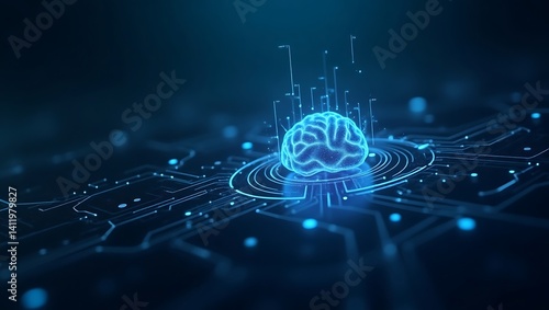 A dark background on human brain convert to artificial intelligence technology.