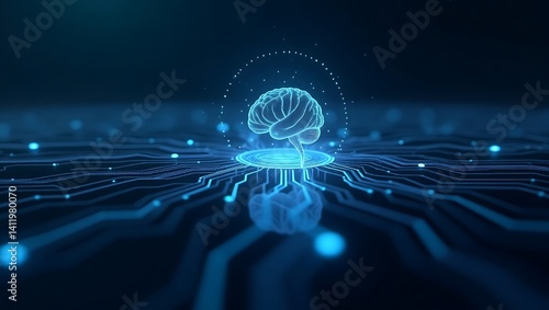 A dark background on human brain convert to artificial intelligence technology.