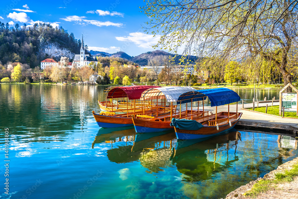 Bled, Slovenia. Scenic Bled lake early spring coastline view