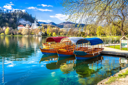 Obraz na płótnie Bled, Slovenia. Scenic Bled lake early spring coastline view w salonie