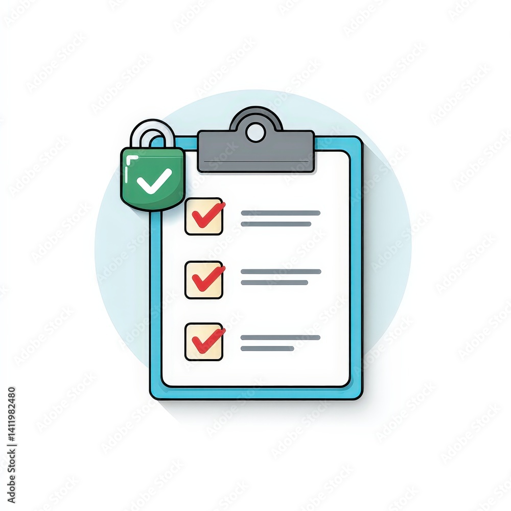 Secured checklist with padlock icon on white background Secured checklist with padlock icon on white background