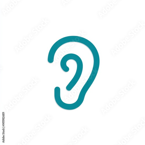 Turquoise ear outline medical vector illustration on white background