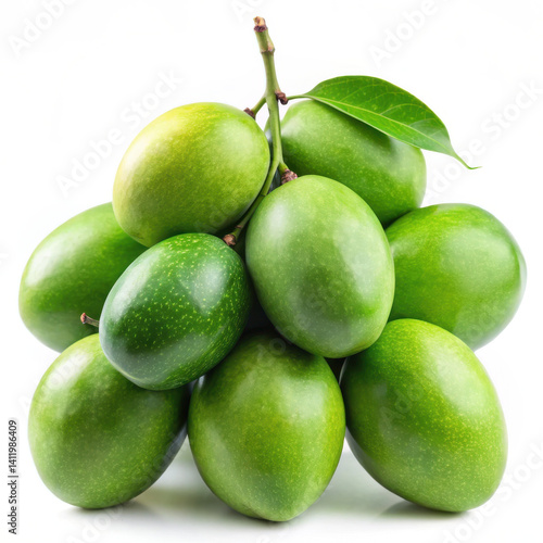 Wallpaper Mural A cluster of vibrant green mangoes, varying in size and shape, is stacked together. The fruits have a smooth skin with subtle yellow and speckled green tones, reflecting freshness. Torontodigital.ca