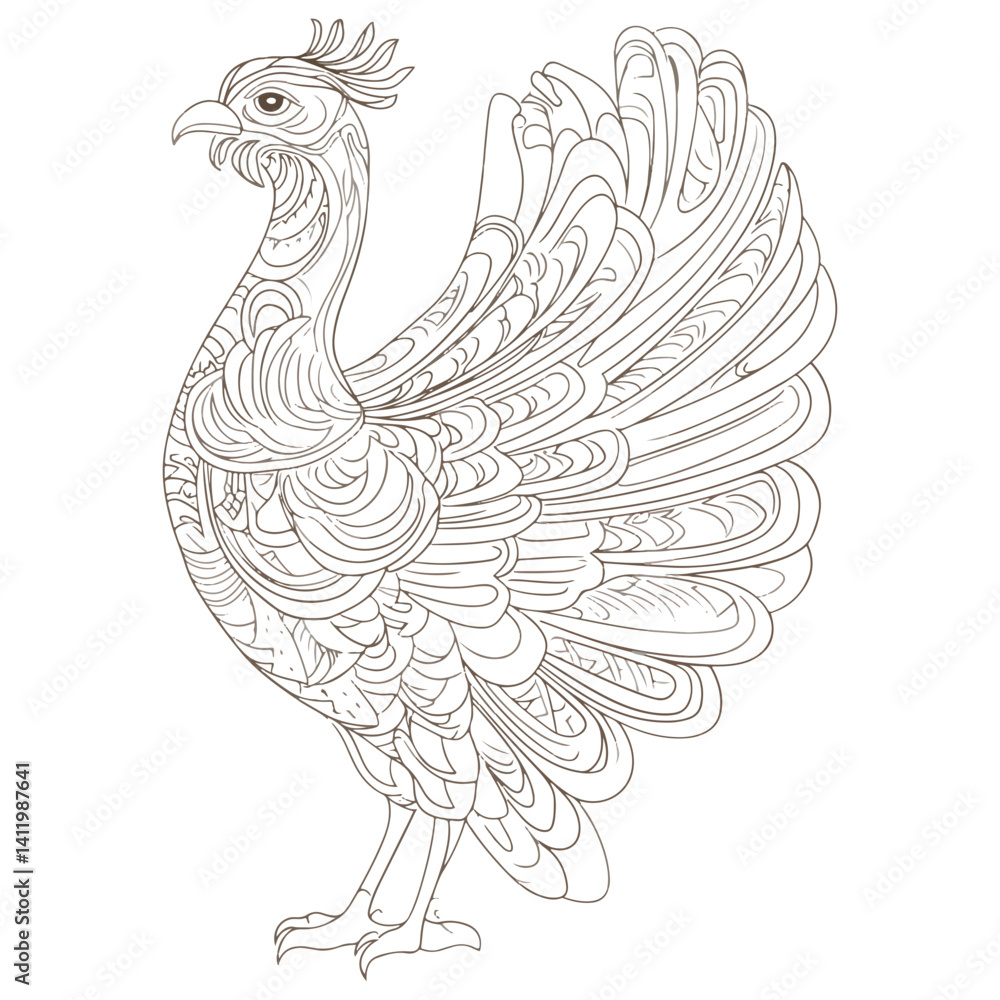 Fototapeta premium turkey, animal, vector, transparent background, black and white style