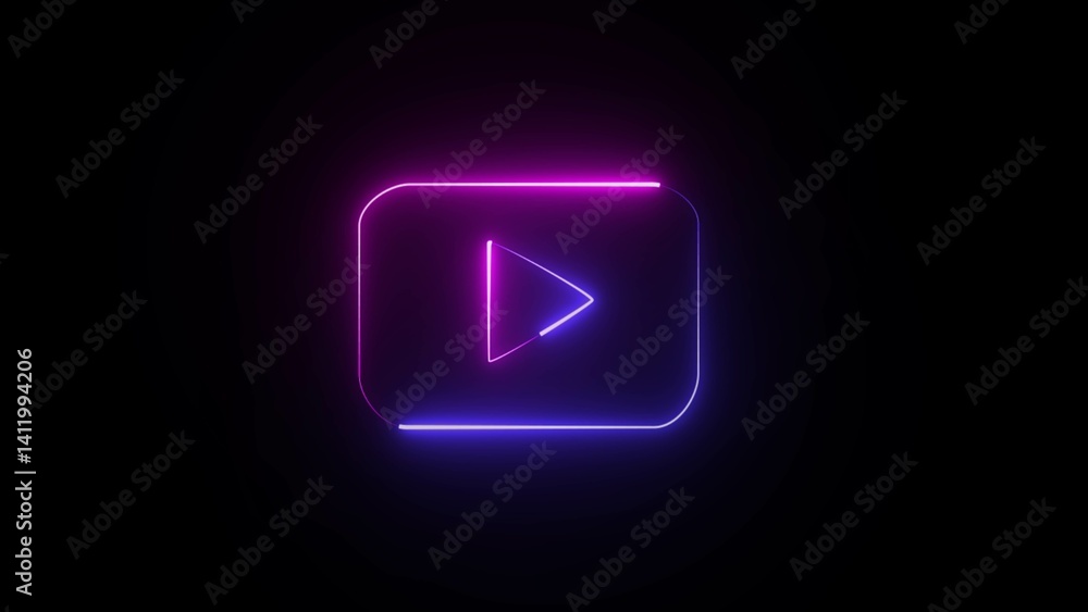 Neon play button on black background. Press to play. Start button sign. Neon audio and video player stop start button icon. Neon play button on black background. Press to play. Start button sign. Neon audio and video player stop start button icon.