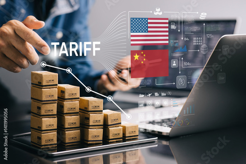 Foto Industry market with US–China Trade Showdown or Retaliation Tariff,Crisis with Liberation Day,strategy and solution plan for export,import