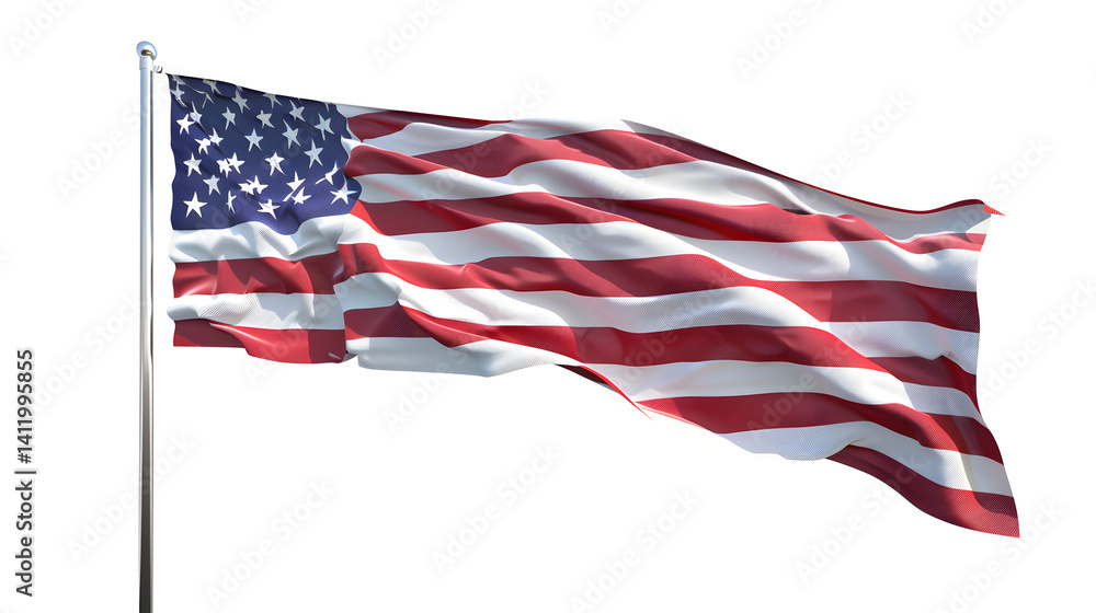Fototapeta premium High-quality American flag isolated on white background with clipping path for professional design projects