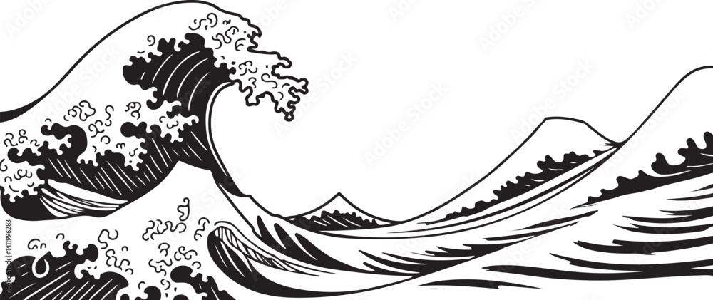 Fototapeta premium Modern Kanagawa Wave Vector Set