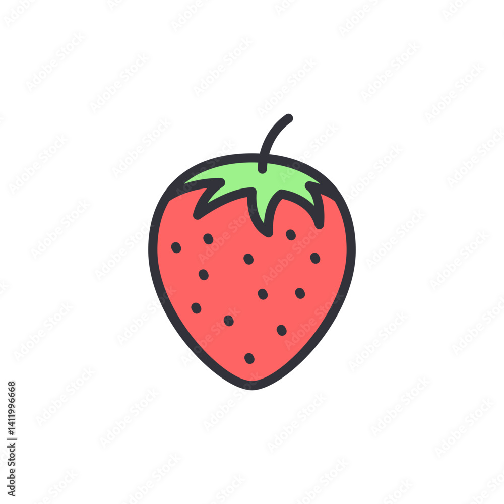 Fototapeta premium Strawberry fruit colored icons, minimalist vector illustration ,simple transparent graphic element .Isolated on white background