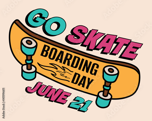 Go Skateboarding Day June 21 Illustration. Colorful vector illustration promoting. Celebrate skate culture and freedom on this special day