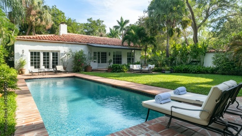 Wallpaper Mural A tranquil home garden pool under natural sunlight, soft surroundings blurring into serenity. Peaceful outdoor retreat.
 Torontodigital.ca