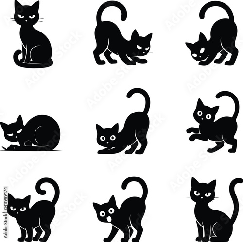 One Line Cat Drawing | Minimalist Cat Silhouette Vector Set Continuous Line Cat Silhouettes | Modern Pet Vector Collection