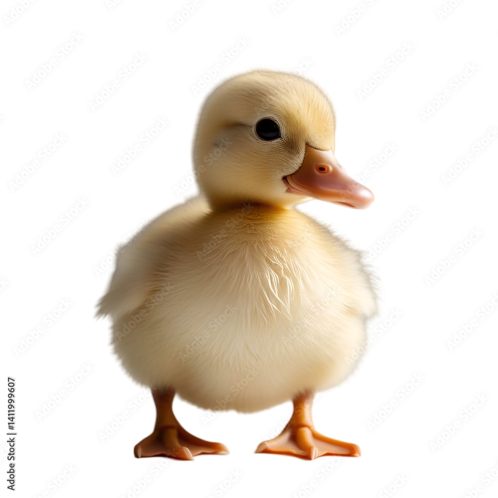 Baby duckling standing with fluffed feathers, cute expression, isolated on white Baby duckling standing with fluffed feathers, cute expression, isolated on white