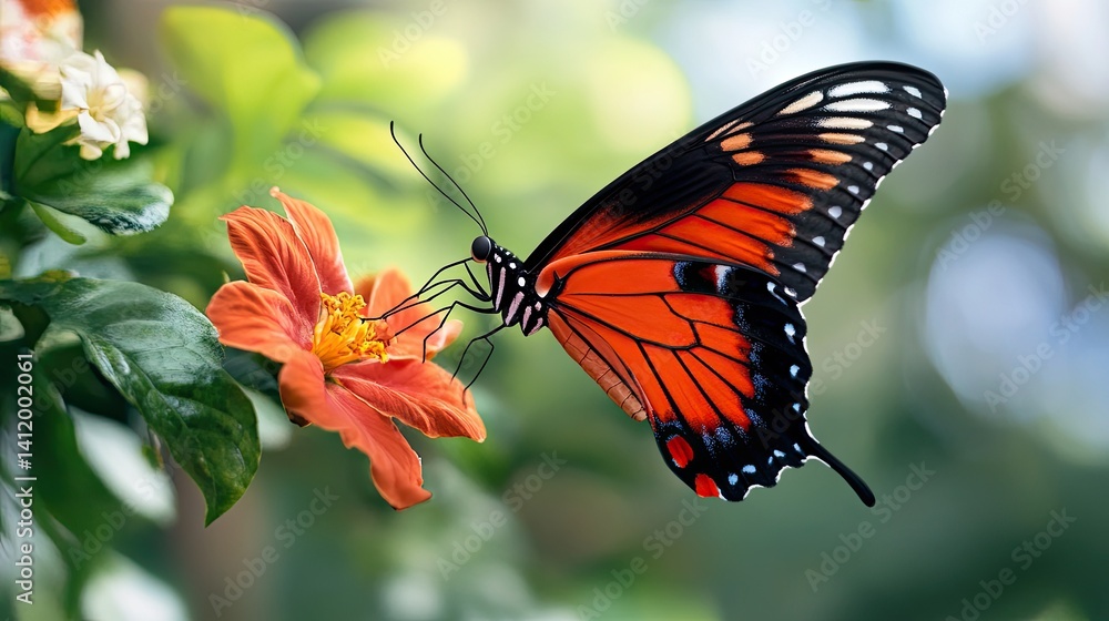 Obraz premium A butterfly on a flower is a butterfly that lands on or flies off a flower.