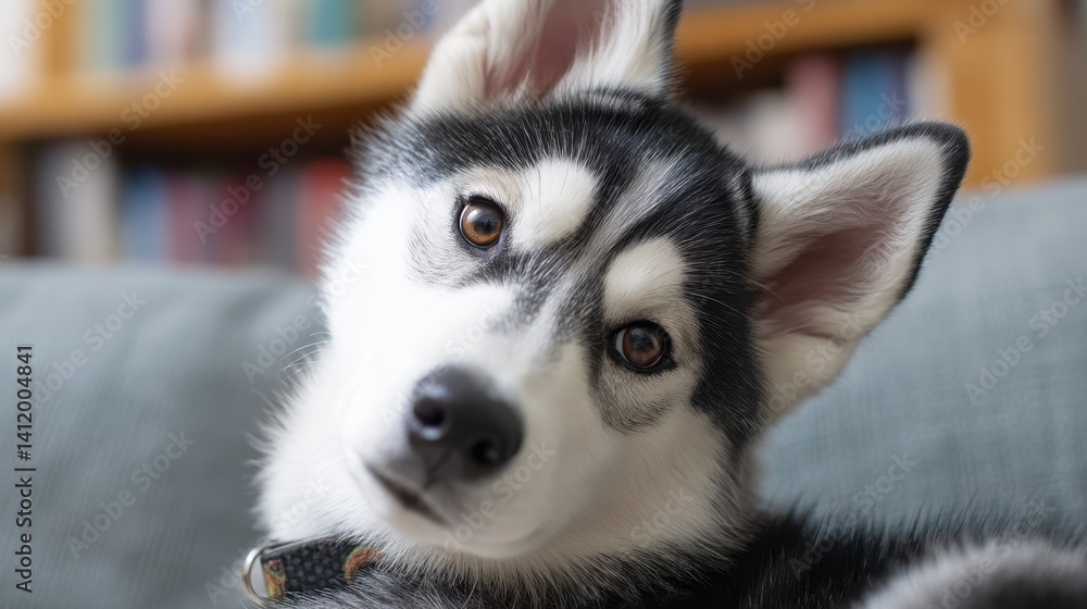 Obraz premium Portrait of a Husky with its head tilted, curious expression - portrait coat wildlife black