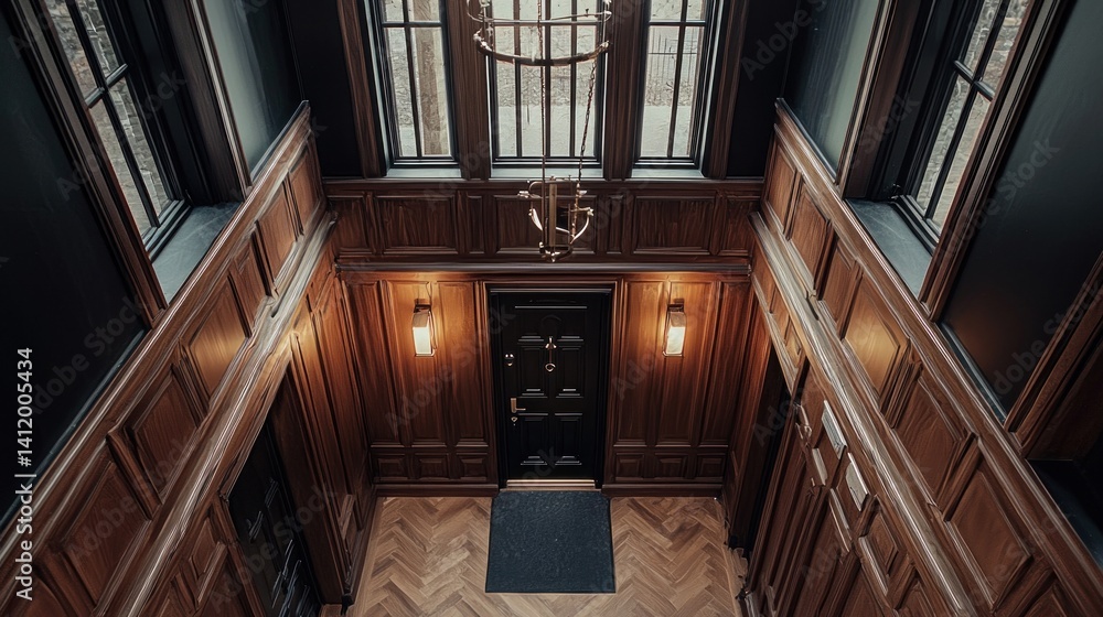 Fototapeta premium Grand Entrance Hall: Elegant Wood Paneling and High Ceilings