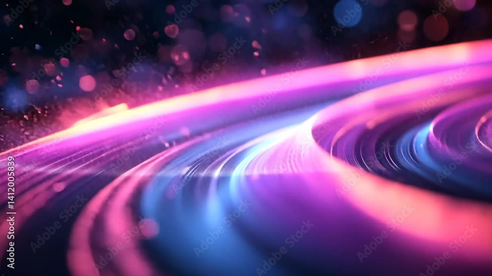 Abstract glowing particles flowing smoothly across a vibrant blue and pink backdrop