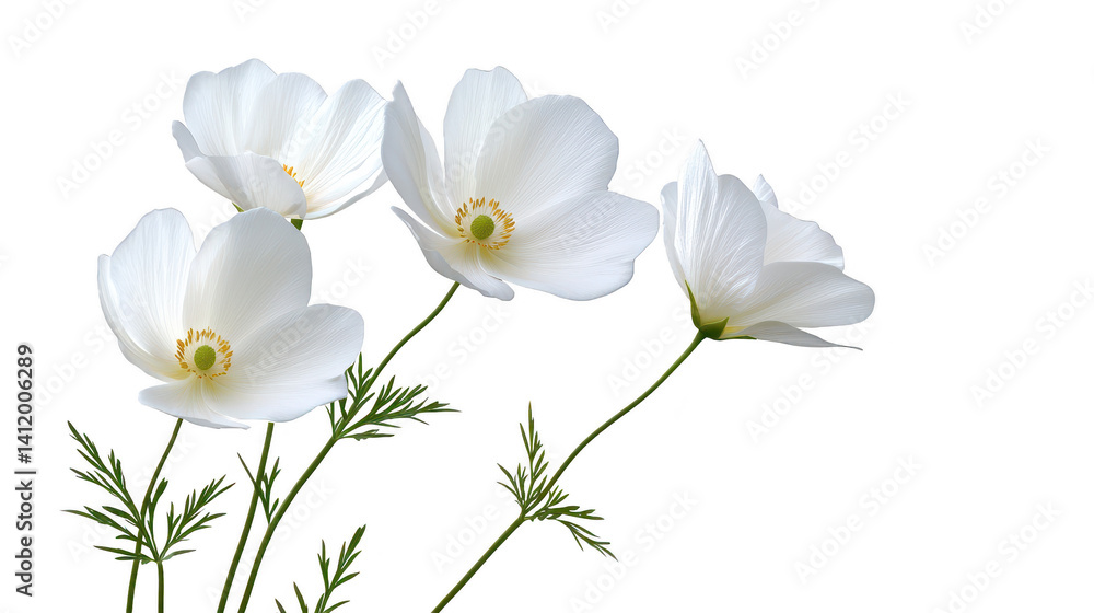 Fototapeta premium Elegant white flowers on a black background, study in contrast and beauty three