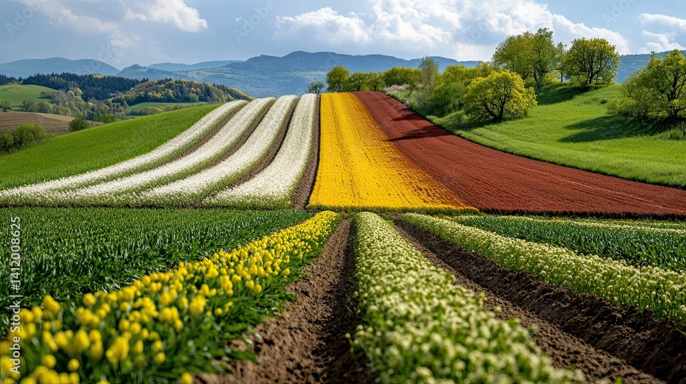 Naklejka premium Photographs that emphasize the variety of colors present in spring fields 