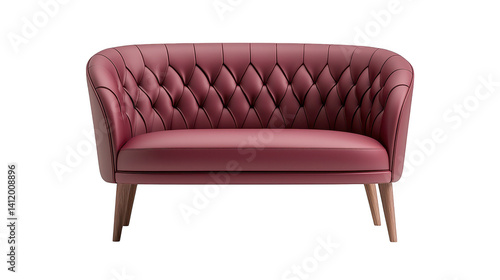 Elegant pink leather chair with wooden legs, a modern seating solution for home and office