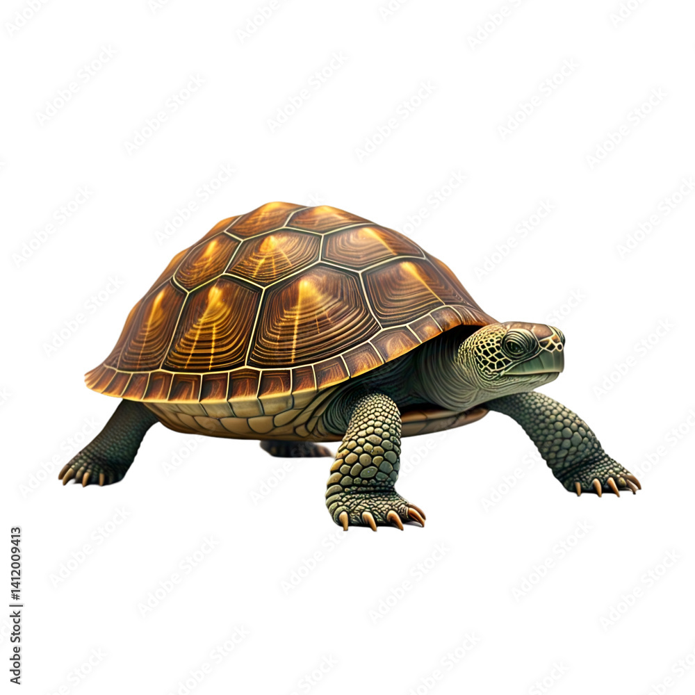 Obraz premium sea turtle swimming, top-down view, isolated on pure white