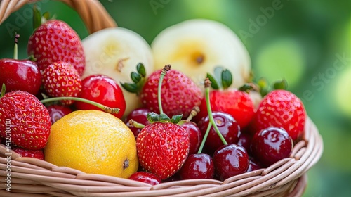Spring fruits â€“ a basket of fresh fruits such as strawberries or cherries. 