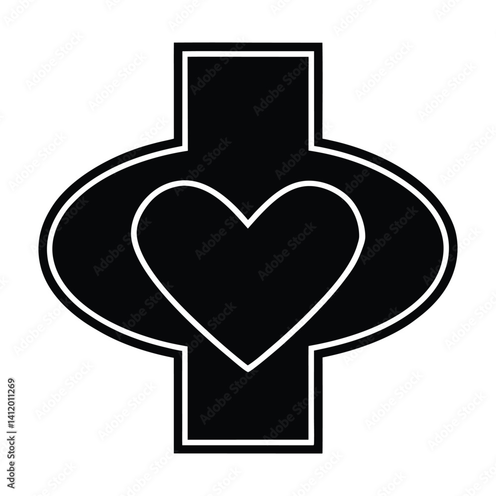 Clean medical cross with heart vector logo on white background Clean medical cross with heart vector logo on white background