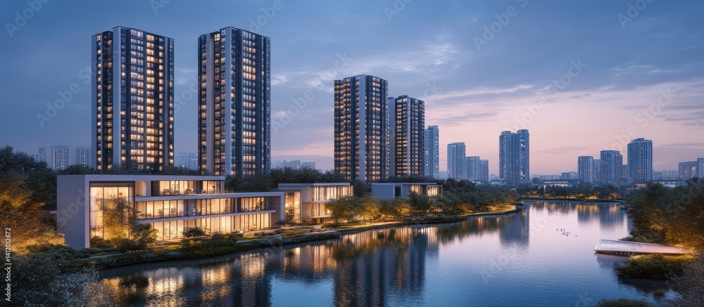 Obraz premium Waterfront luxury condos, city skyline