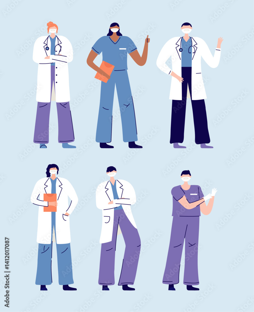 Flat Vector Doctors and Nurses Group, Medical team in flat vector style with clean design and vibrant colors, ideal for healthcare topics, team concepts, or hospital promotions. Flat Vector Doctors and Nurses Group, Medical team in flat vector style with clean design and vibrant colors, ideal for healthcare topics, team concepts, or hospital promotions.
