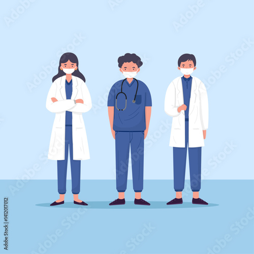 Hospital Workforce Collaboration Scene, Team of healthcare workers smiling and interacting, symbolizing collaboration, support, and a harmonious medical work environment.