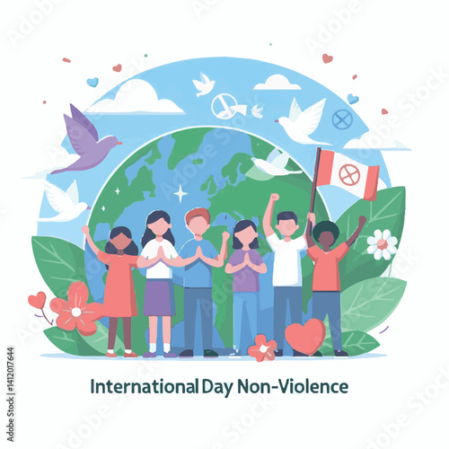 international, peace, illustration, violence, holiday, tolerance, day, celebration, freedom, world, non-violence, non, vector, global, peaceful, october, social, human, banner, background, design, con