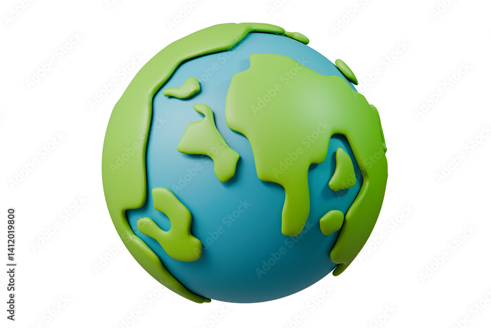Naklejka premium 3d Earth Planet Icon symbol. Earth day or environment conservation concept. Save green planet concept. Global evergreen concept. Minimal Cartoon Planet Earth isolated on blue background. 3d render.