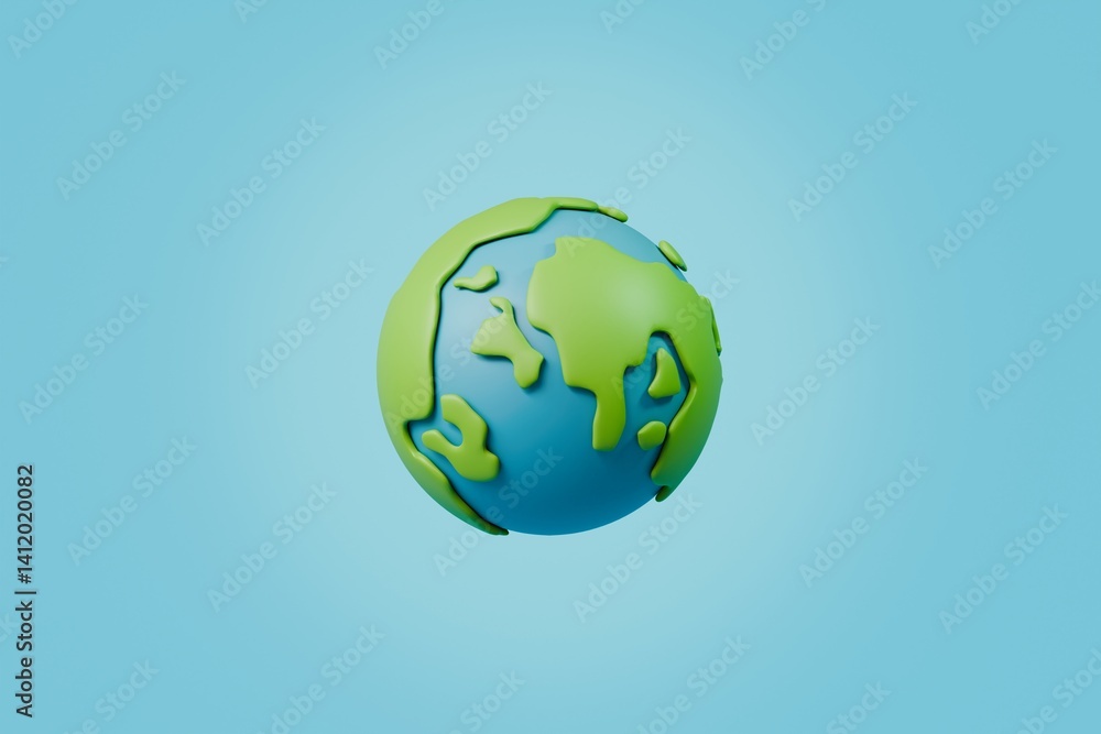 Obraz premium 3d Earth Planet Icon symbol. Earth day or environment conservation concept. Save green planet concept. Global evergreen concept. Minimal Cartoon Planet Earth isolated on blue background. 3d render.