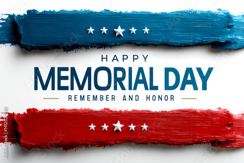 Happy Memorial Day Celebration with Red, White, and Blue Colors Simplistic Design
