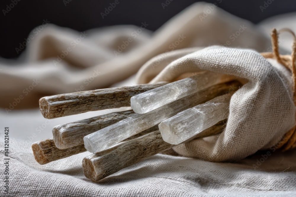 Natural Himalayan Salt Sticks for Cooking and Wellness in a Rustic Cloth Bag