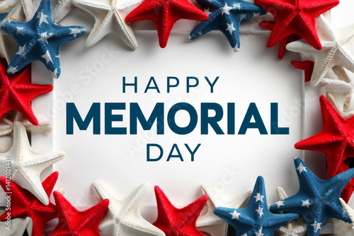Obraz na płótnie Festive Red, White, and Blue Starfish Frame for Happy Memorial Day Celebration w salonie