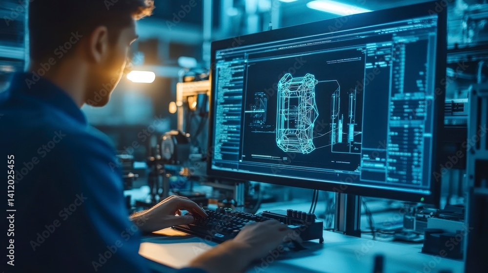 Innovative Designer Working on Digital Model in Modern Studio Environment