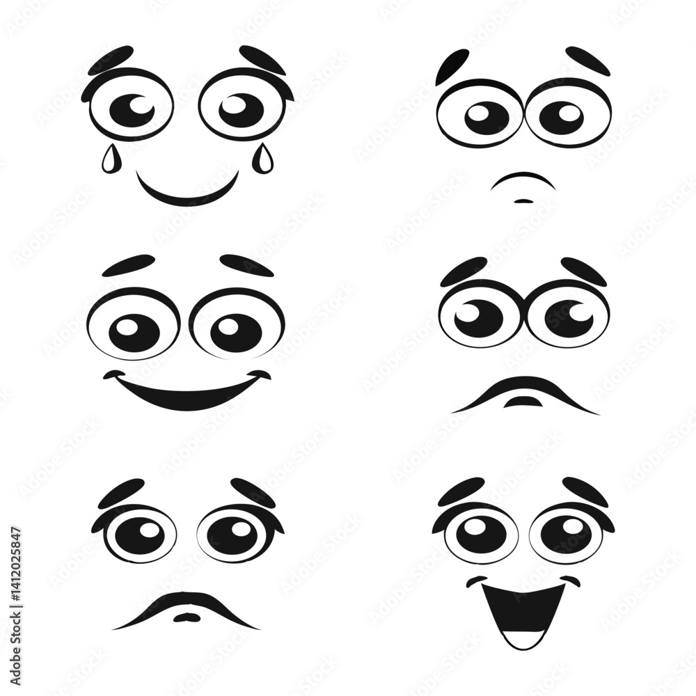 set of funny cartoon faces reaction vector illustration set of funny cartoon faces reaction vector illustration