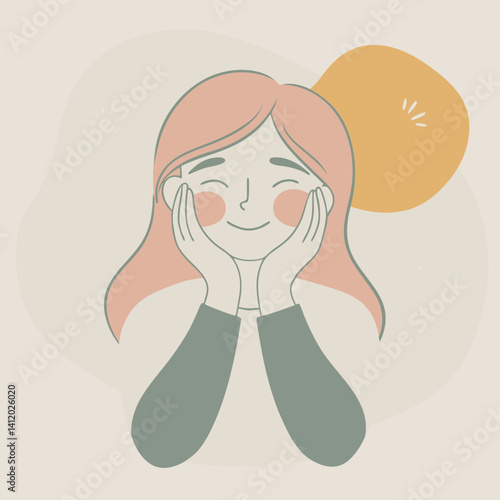 a girl with a blushing with hands on cheeks