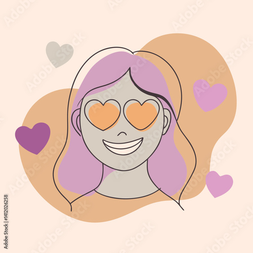  a girl with a heart eyes with a dreamy smile.