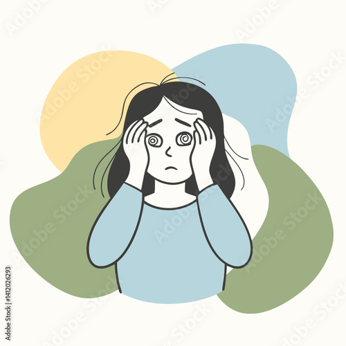  a girl with a holding temples eyes wide 