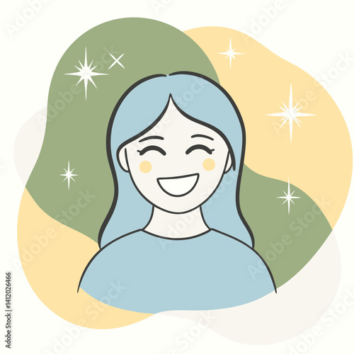 a girl with a smiling brightly with sparkles