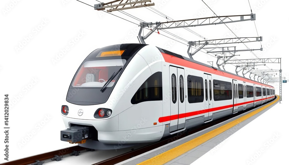 Naklejka premium Long electric multiple unit train isolated on white background, railway network, EMU