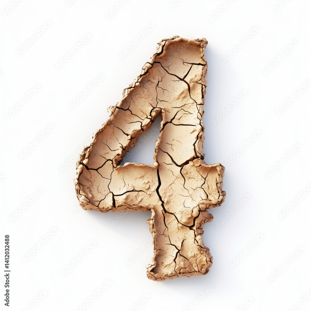 The number 4, formed from compacted clay