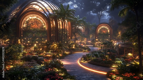 Wallpaper Mural Illuminated Night Path Through Tropical Biodome Garden Torontodigital.ca