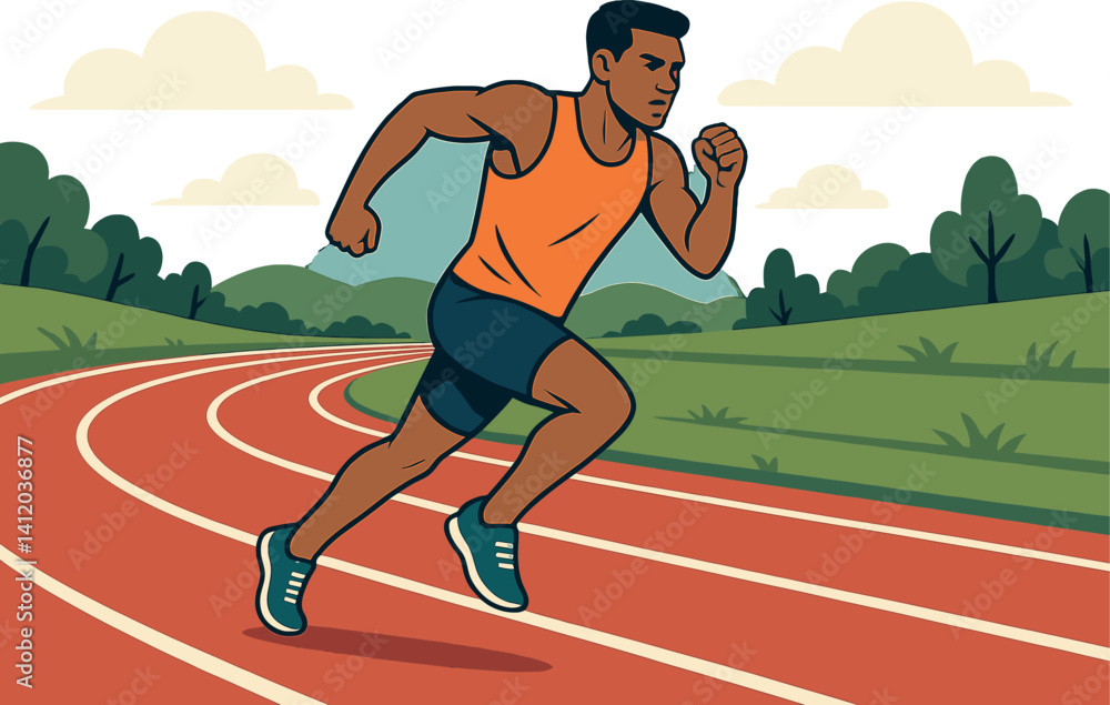 Athlete running on track in nature for fitness and sports motivation