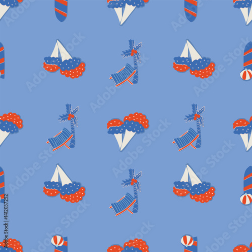 Summer Holidays Beach Vacation Sport Vector Seamless Pattern