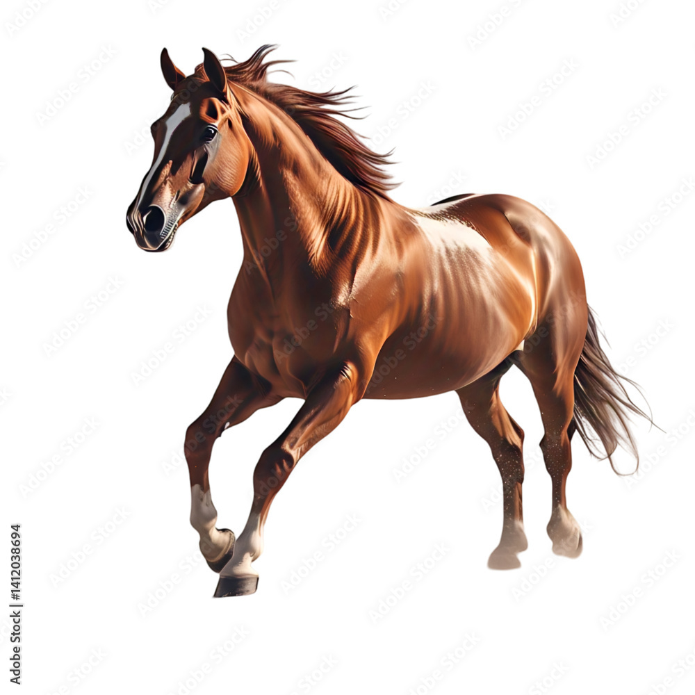 Horse galloping mid-motion, dynamic pose, muscle detail, isolated on white background Horse galloping mid-motion, dynamic pose, muscle detail, isolated on white background